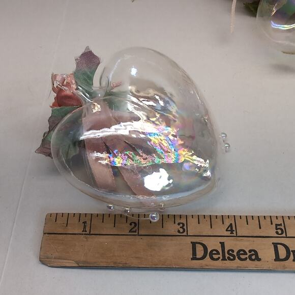 Lot Of 13 Victorian Style Iridescent Clear Glass Ornaments Ball Heart Bell - Picture 15 of 16